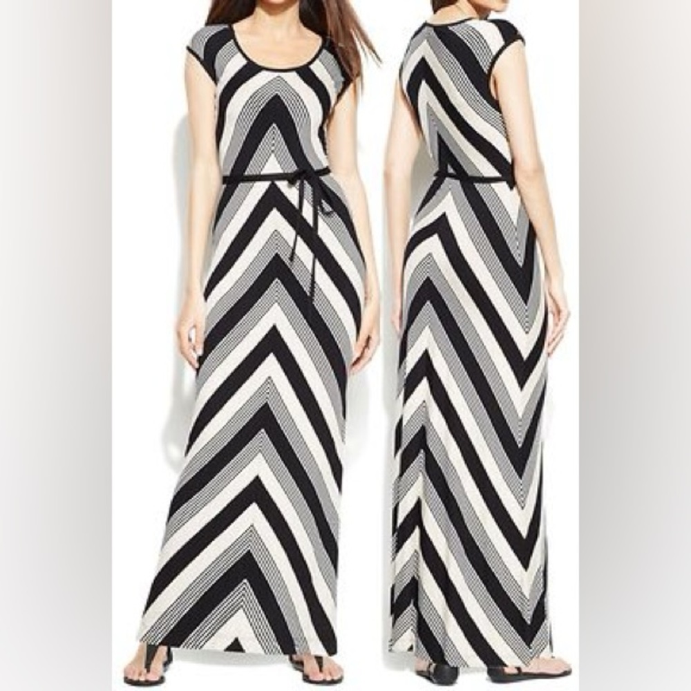 Calvin Klein Black and Gray Sleeveless Sheath Maxi Dress